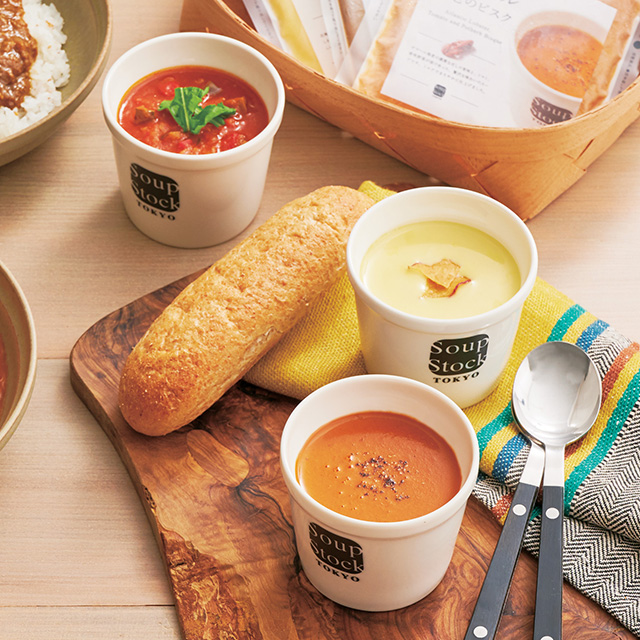 スープストックトーキョー[Soup Stock Tokyo]の人気スープ3個とパンの