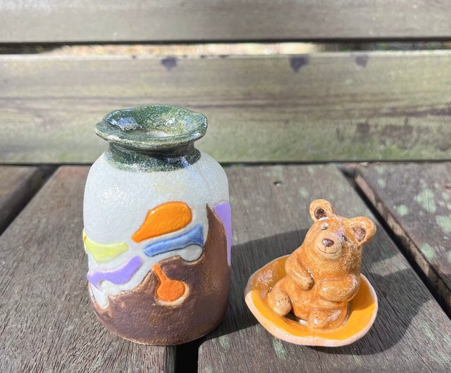 台湾 A Lu かわいいクマの陶器製花瓶/装飾/ギフト/手作り手描き