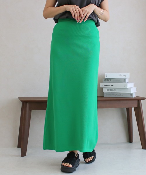 バックスリット ニット ロングスカート Aラインスカート（スカート