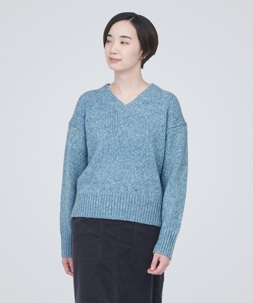 セール】ウールヤク混ネップ糸Vネックセーター（ニット/セーター