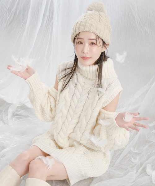 qumerry.（キュメリ）の「ケーブルニットチュニックワンピース ～全