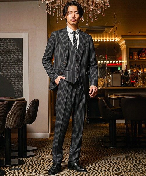 SOMEDIFF】ストライプ柄スリーピースセットアップ/スーツ メンズ