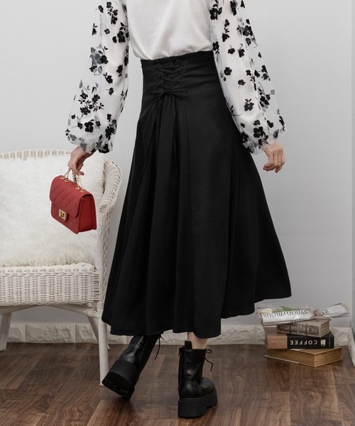 セール】BACKリボン ハイウエスト フレア ロングスカート（スカート