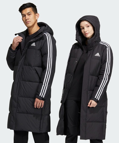 adidas（アディダス）の「スリーストライプス ロングダウンコート