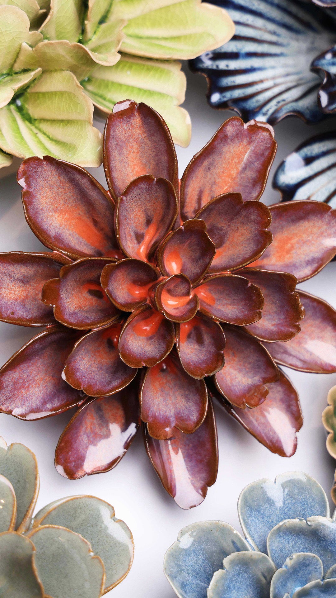 Kitch Wall Decor Ceramic Flowers - Handcrafted Rustic Charm