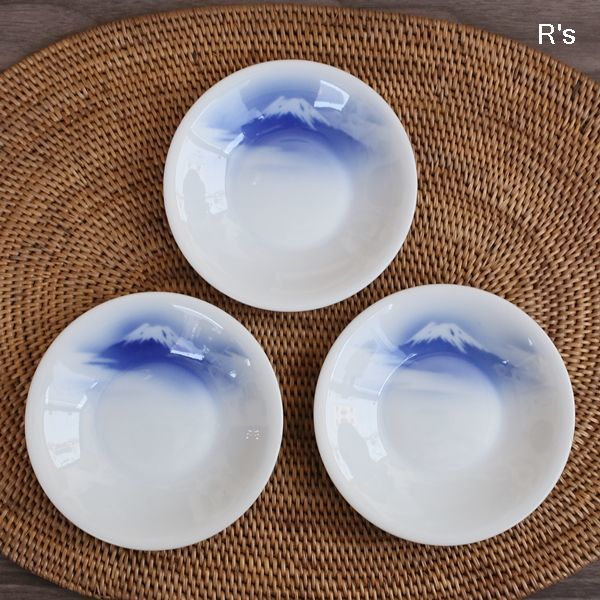 オールド深川 深川製磁 小皿3枚セット 富士山 アンティーク品（n5161
