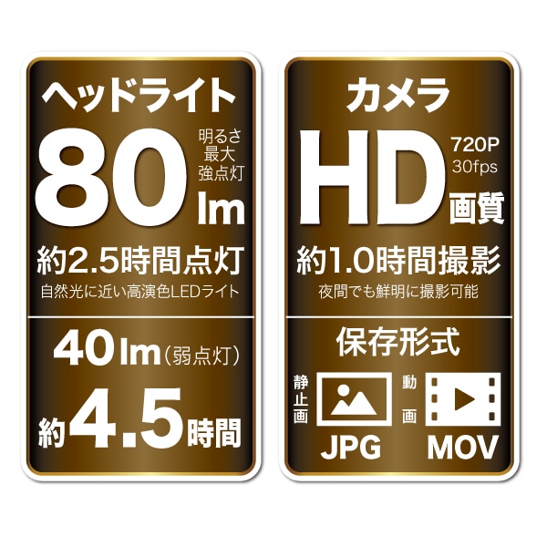 ジェフコム DENSAN】 レコライト(カメラ付LEDヘッドライト): |e431