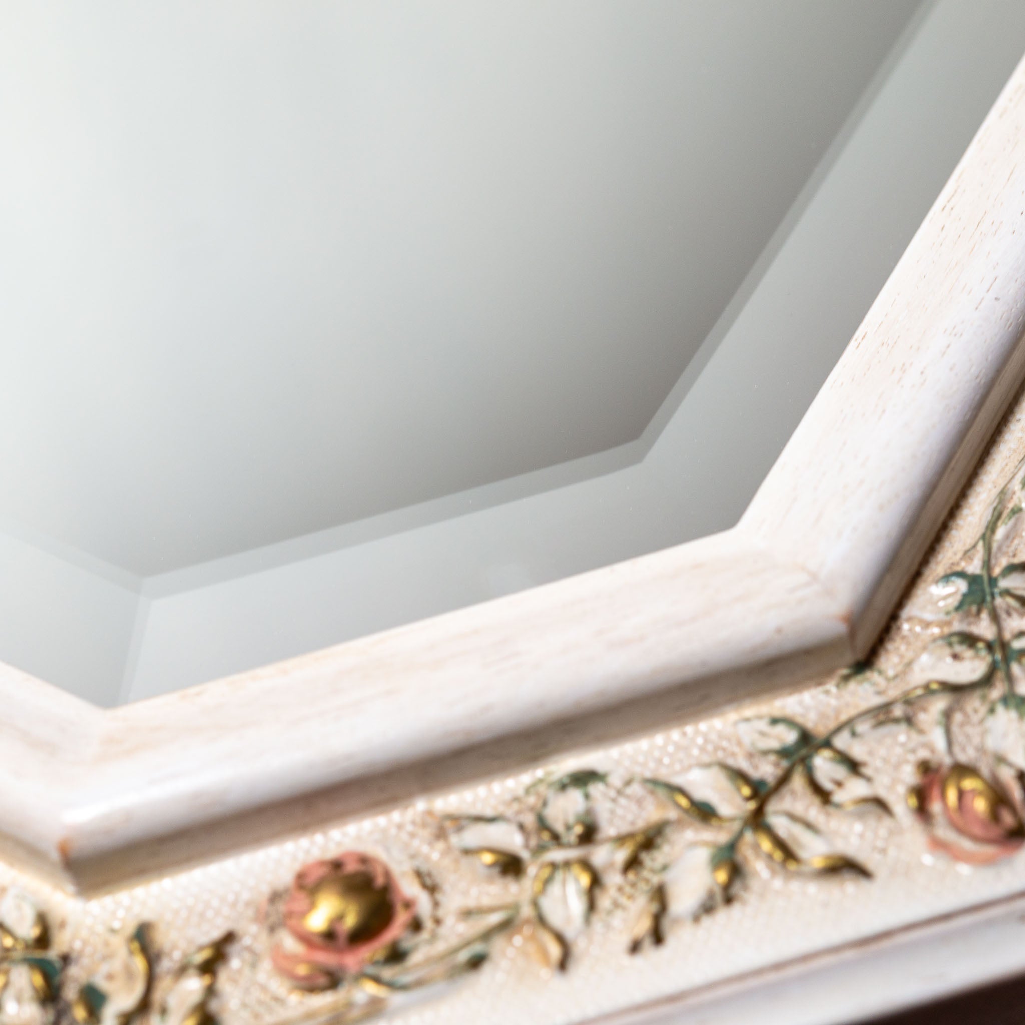 イタリア製 ハンドペイント 八角形ウォールミラー 壁掛け鏡 ローズ