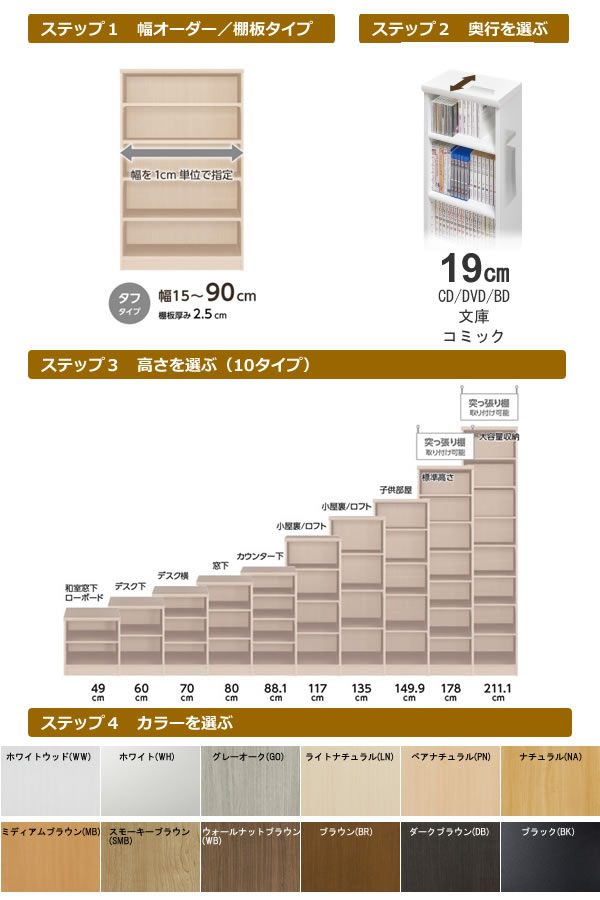 組立家具】エースラック オーダーメイドARONCO(奥行19cmスリム/CD DVD