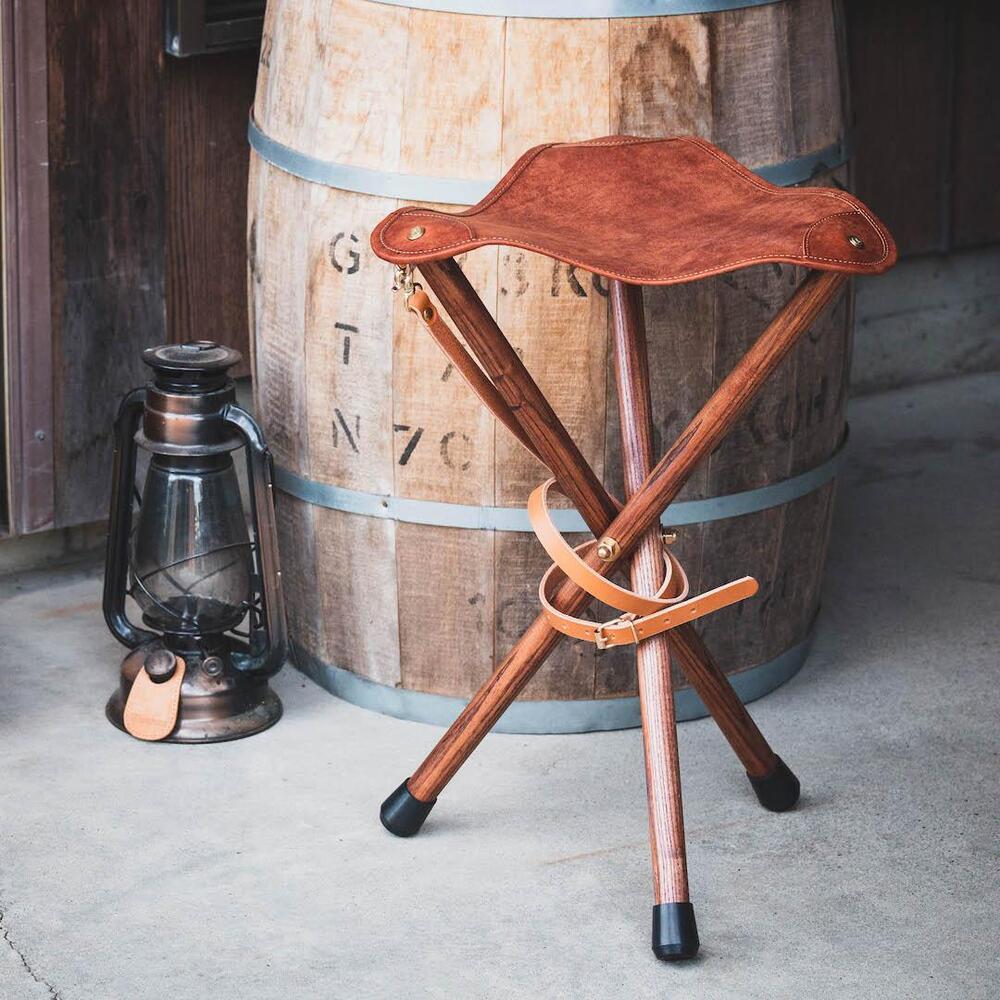 革と木のハンティングチェア：ハイタイプ【ブラウン】【本革 タンニン