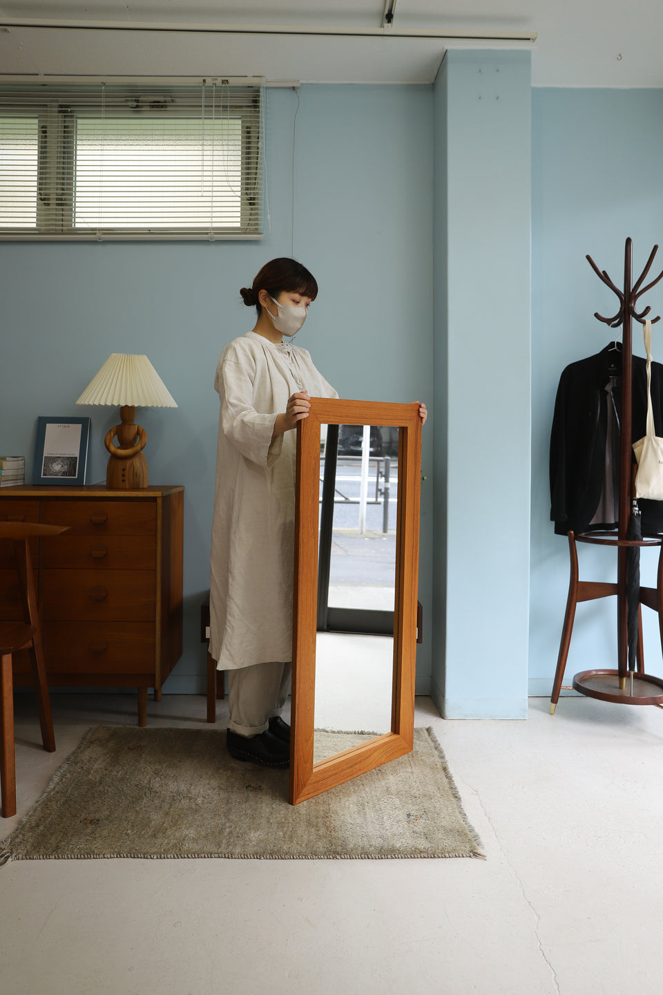 デンマークヴィンテージ ウォールミラー 鏡 チーク材 北欧インテリア