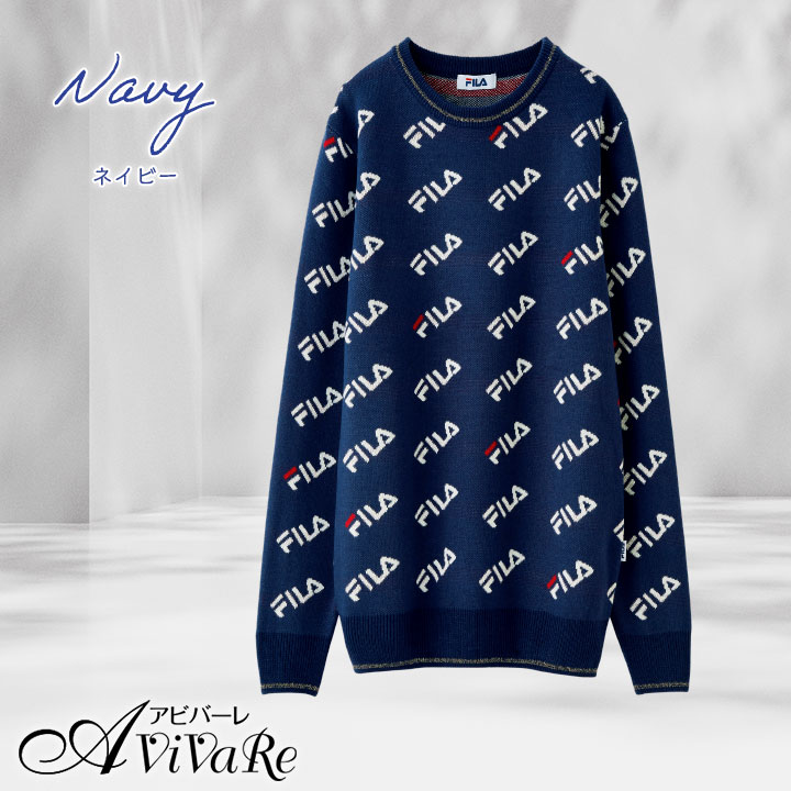 70232】【レディースファッション】FILA総柄ロゴジャカードニット