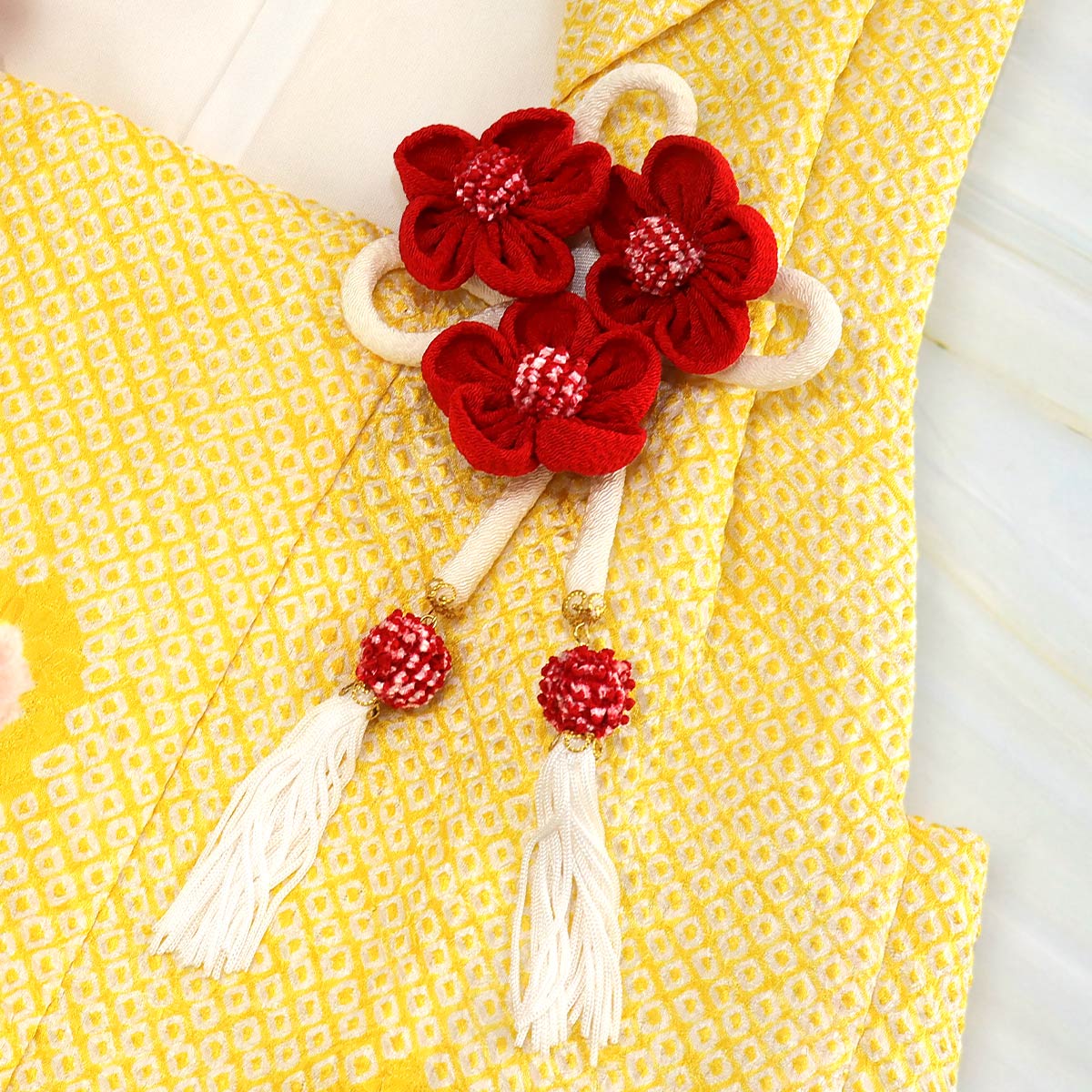 衿秀 公式 七五三 被布 被布コート 三歳 女の子 黄色 総絞り 花 水玉