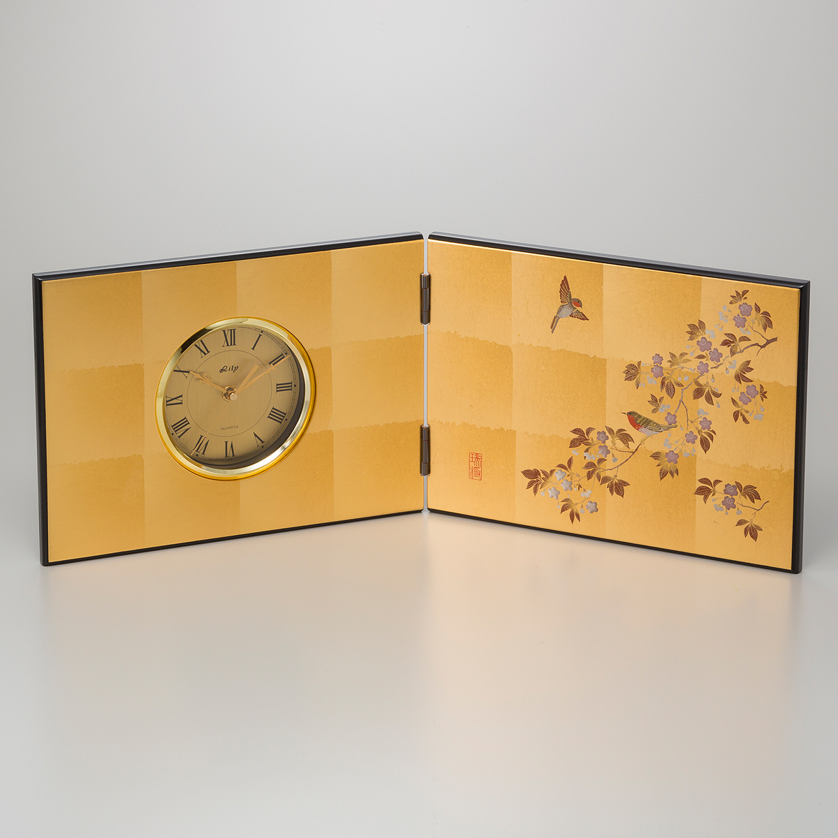 箔一 hakuichi 金箔 金沢箔 金沢 工芸品 花見鳥 屏風時計