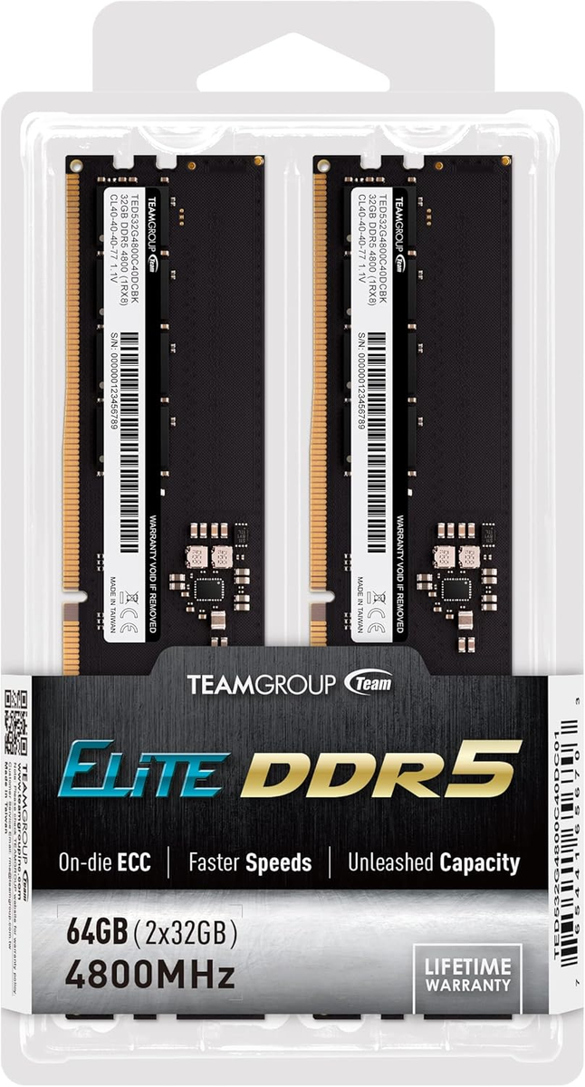 Elite DDR5 64GB Kit (2X32Gb) 4800Mhz (PC5-38400) CL40 Non-Ecc