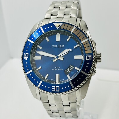 Pulsar by Seiko Men's Blue Dial Stainless Steel 10ATM 46mm Watch