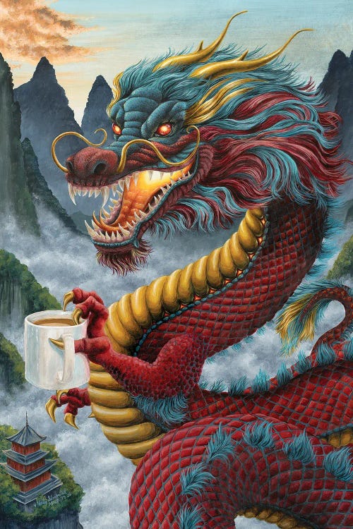 Zhulong Coffee Dragon Canvas Wall Art by Holly Simental | iCanvas
