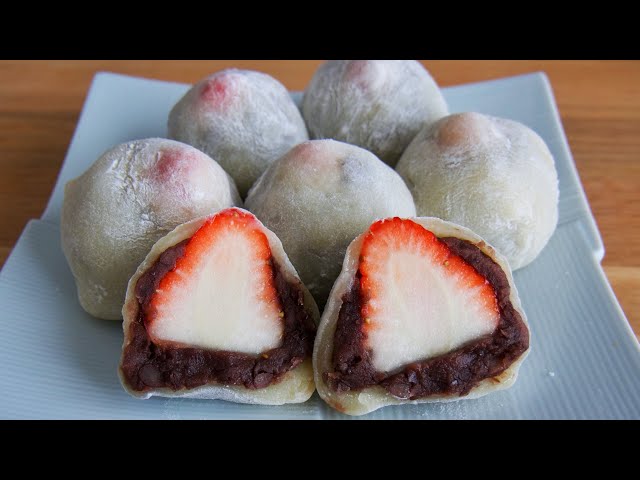 簡単】あんこたっぷり柔らかお餅のいちご大福 Strawberry Mochi