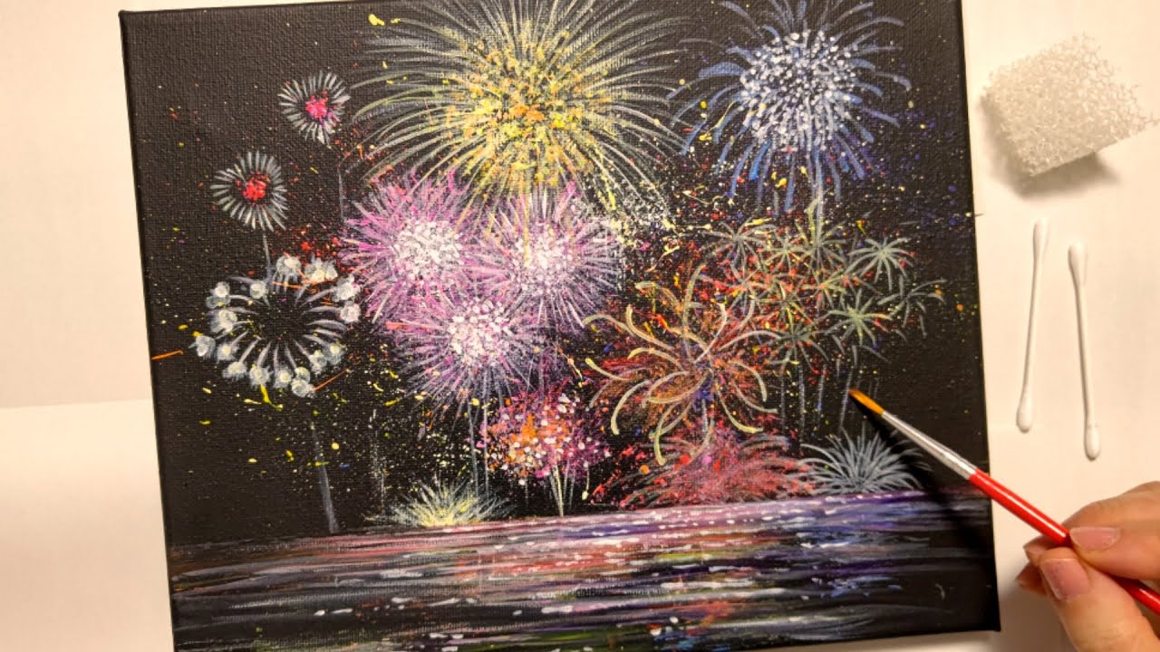 How to draw fireworks with acrylic paint / fireworks festival