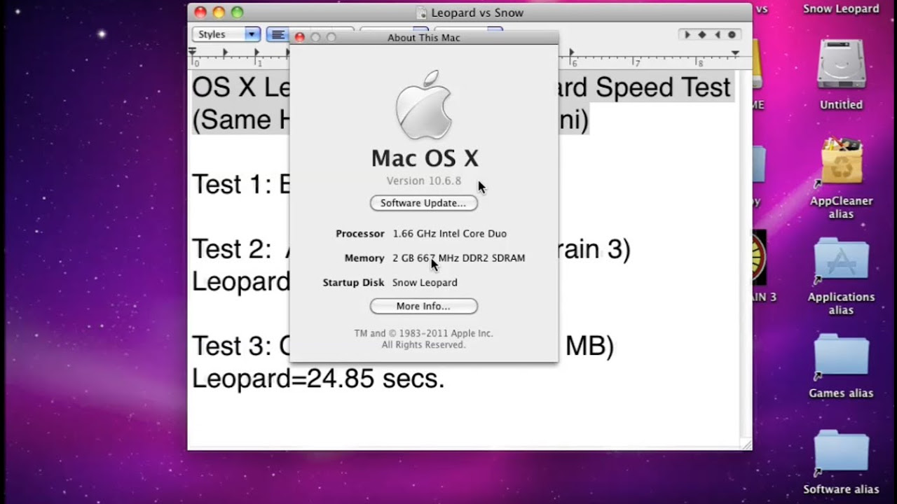 Mac OS X 10.5.8 vs. Mac OS X 10.6.8 Speed Comparison - YouTube