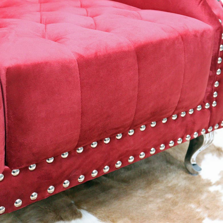 スーパーハイバックチェア レッド 一人掛け スタッズ ベロア 1Pソファ