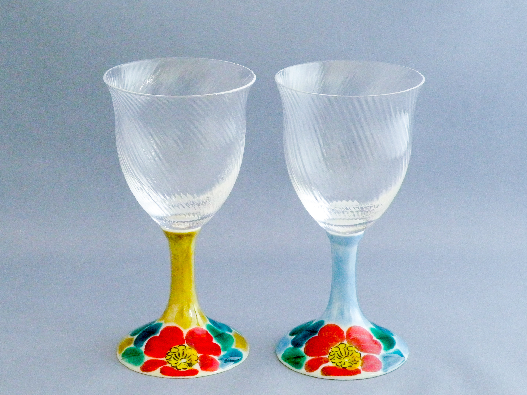 ペアワイングラス小(斜)山茶花 | 九谷和グラスのプレゼント・ギフト