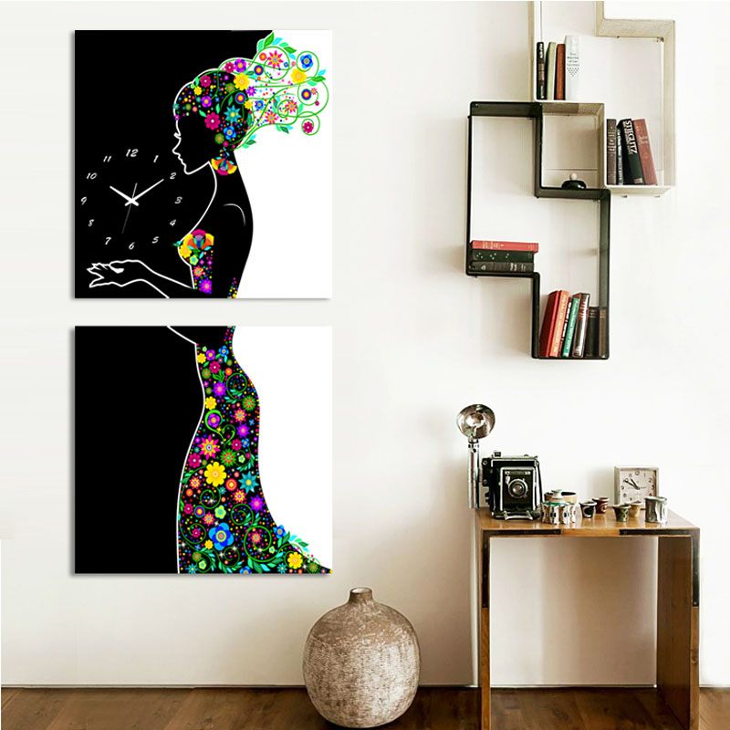絵画 壁絵画時計 壁掛け時計 静音時計 アートパネル 壁飾り 花の妖精