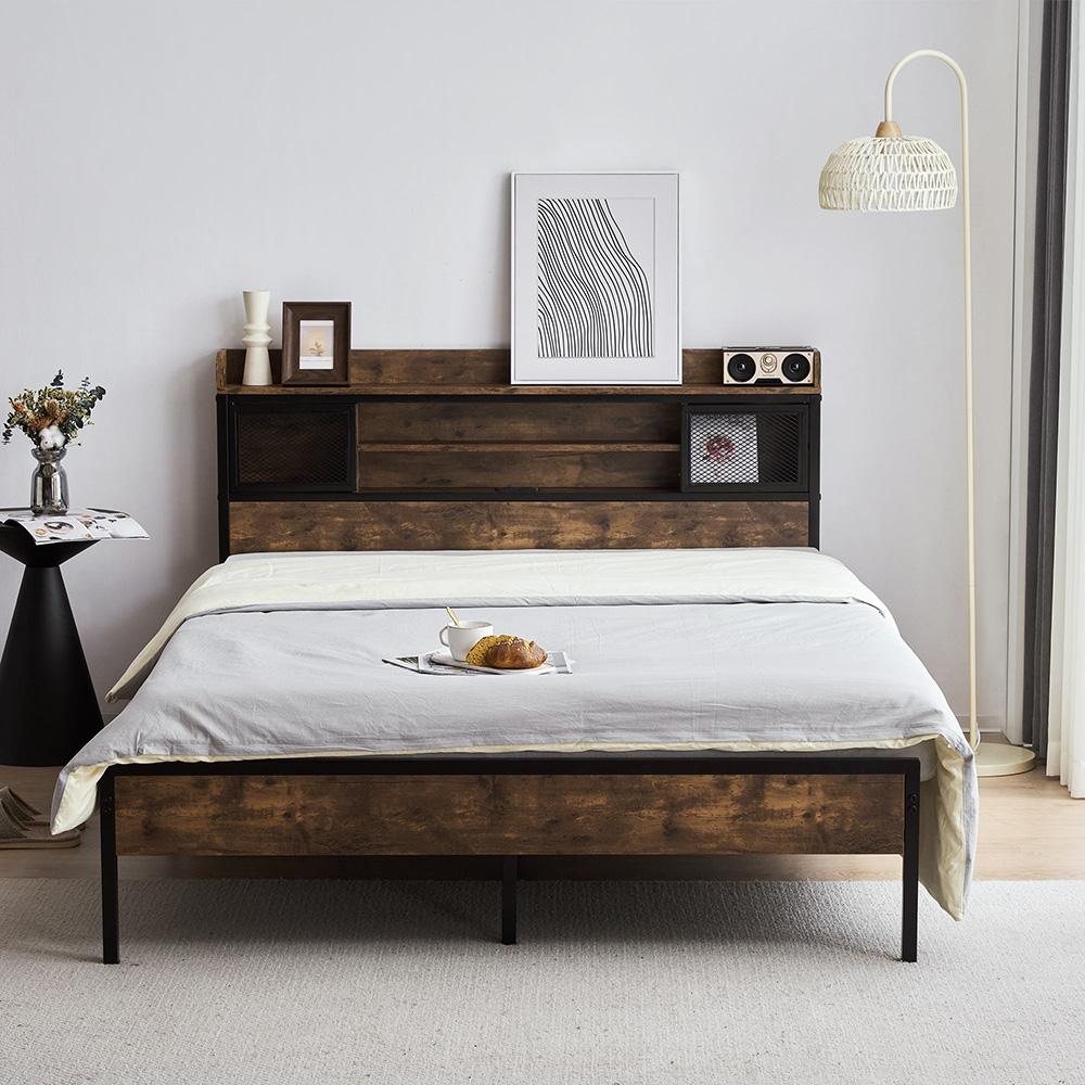 ベッドフレーム ダブルベッド アイアンベッド パイプベッド コンセント