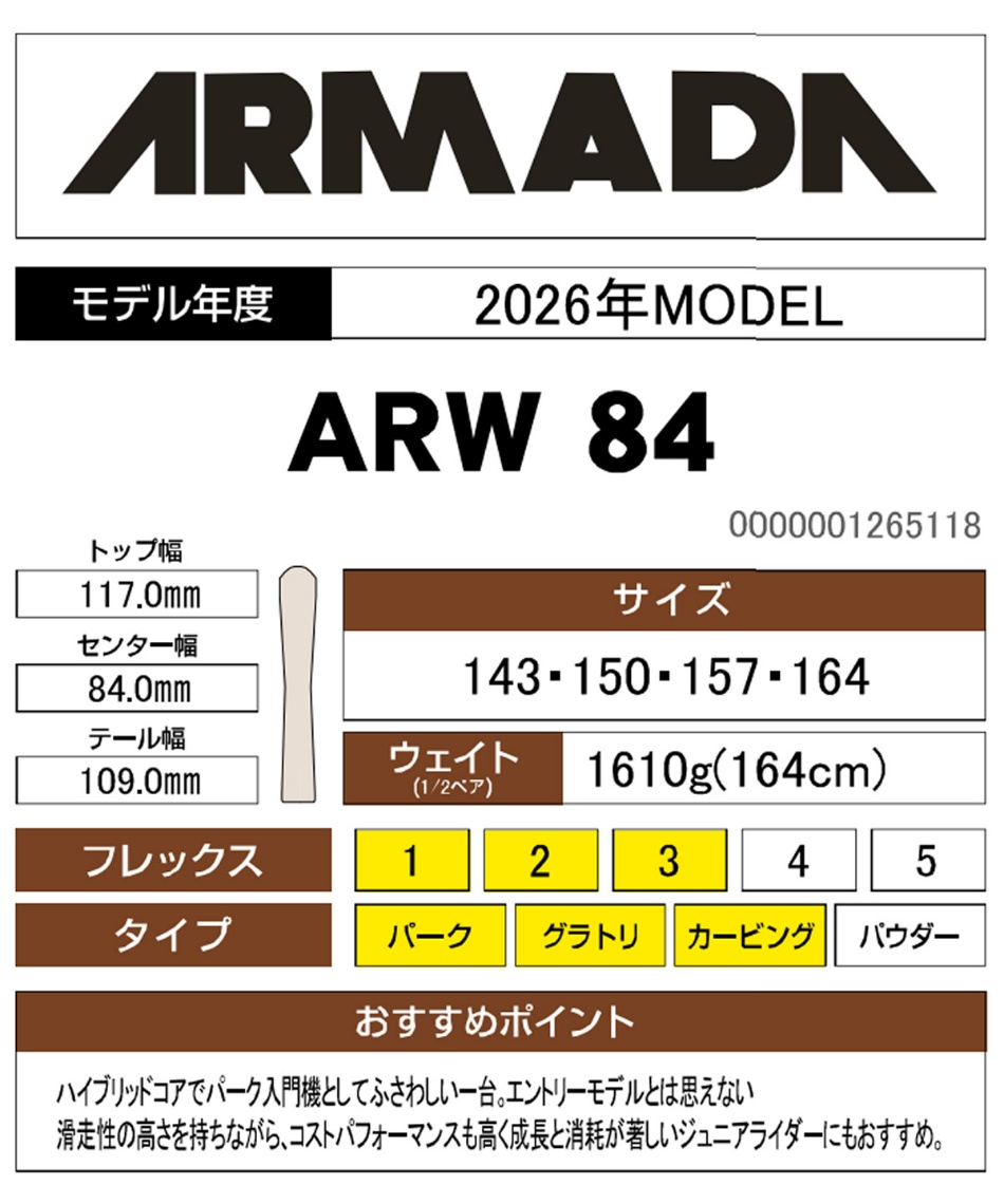 wax】 アルマダ(ARMADA) スキー板 フリースタイルスキー 2点セット ARW