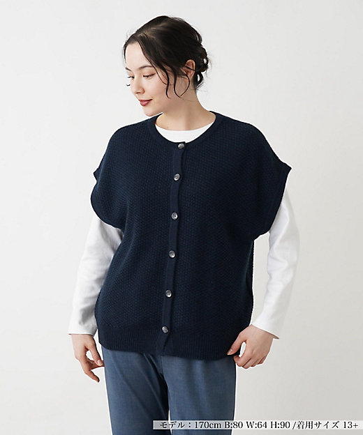 カシミヤクルーネックニットベスト | Leilian plus house (Women