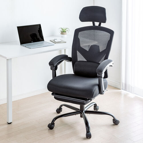 オットマン内蔵 ワークチェア ヘッドレスト ランバーサポートつき 120
