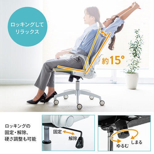 メッシュチェア アームレスト跳ね上げ式 ミドルバック ロッキング機能