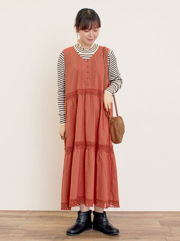 セール】 【S/Mサイズ】レースティアードノースリーブワンピース