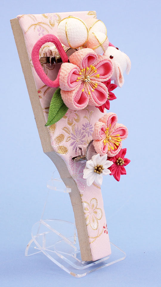 お花の羽子板 7号コンパクトでおしゃれな羽子板 うさぎ簪ピンク