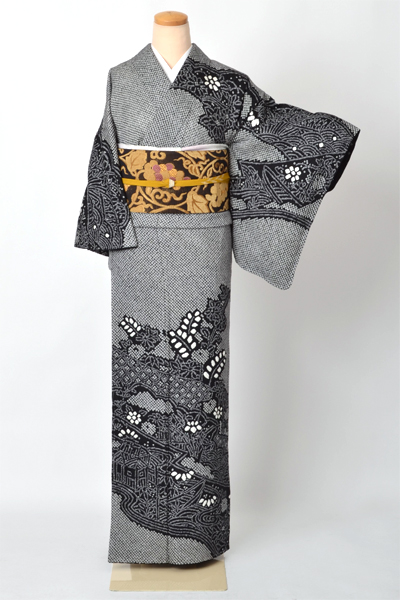 訪問着[黒地・総絞り]｜着物レンタルあき (来店着付け無料・全国配送無料)