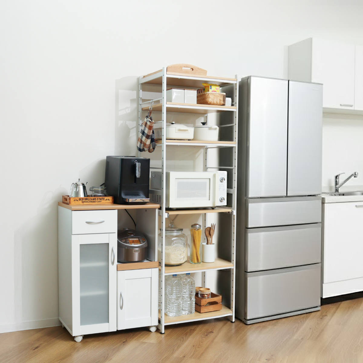 キッチンラック 幅58cm スライド棚 スチール S字フック3個付き SARA