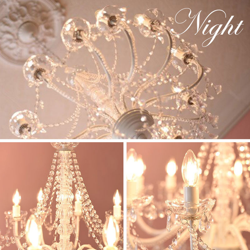 お手軽取付】LEDライト付 12灯 シャンデリア プリンセスホワイト 姫系