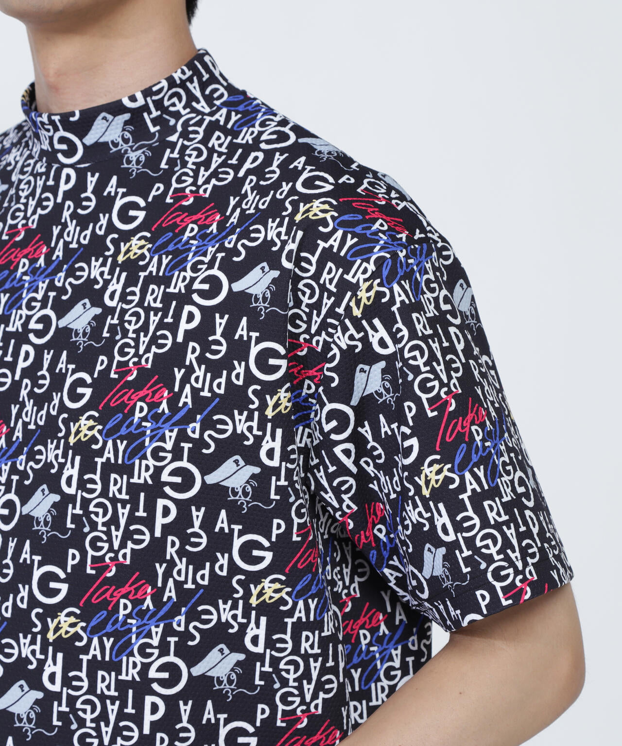 BALLくんロゴ総柄プリント半袖モックネックカットソー | PEARLY GATES