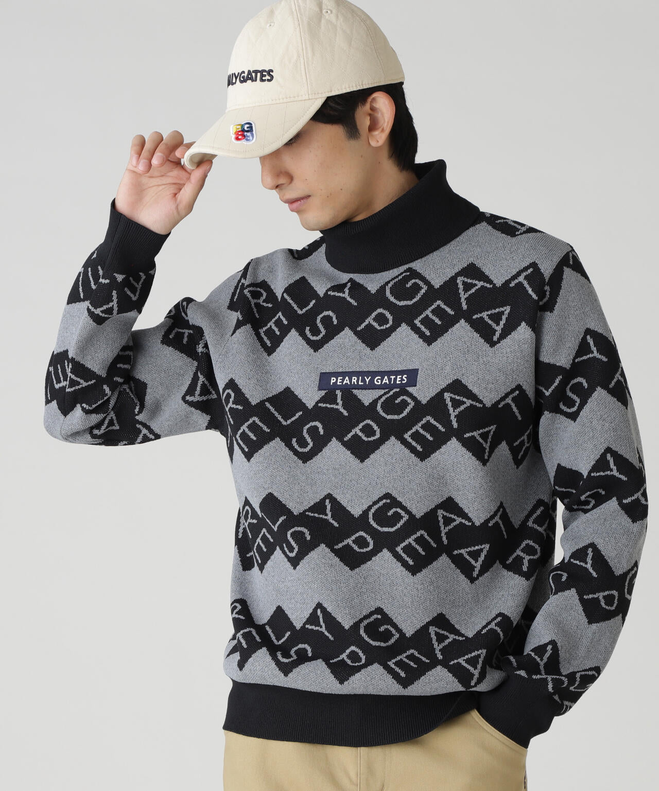 ダブルJQロゴギザボーダー柄タートルニットプルオーバー | PEARLY