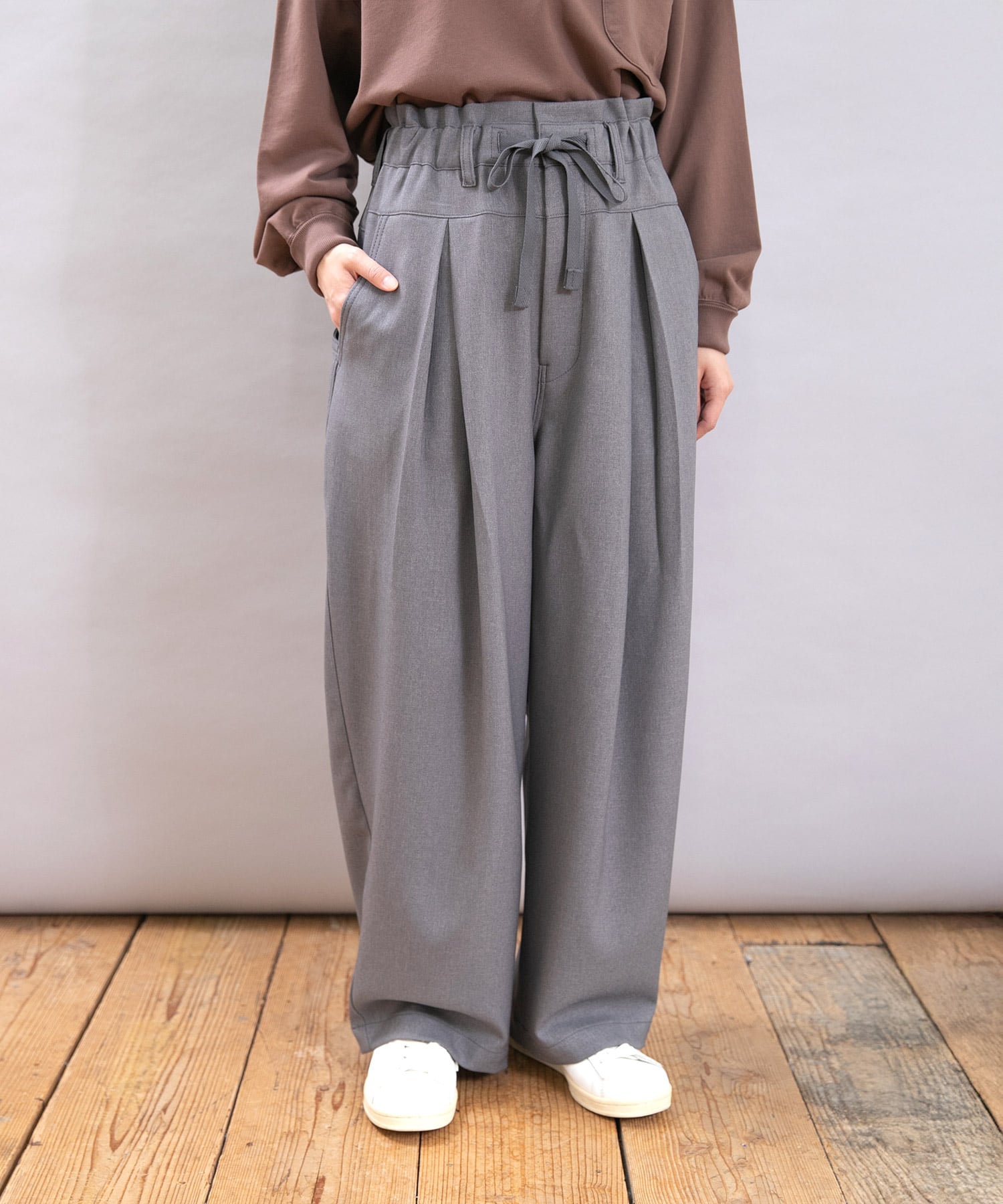 R4366 ウールライクなコックさんのスラックスパンツ(F スチールグレー