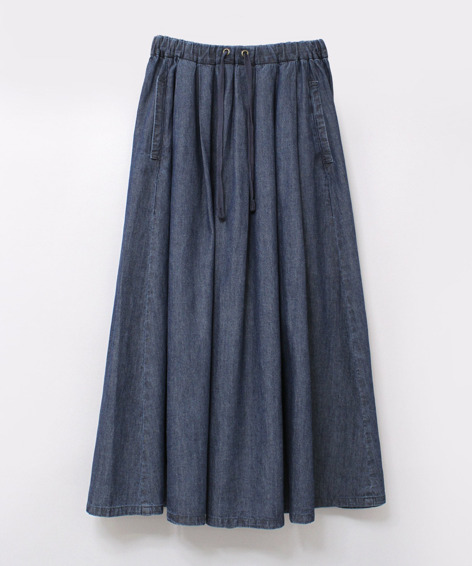 G1085 綿/麻デニムのプルオンロングスカート(F ストーンバイオ