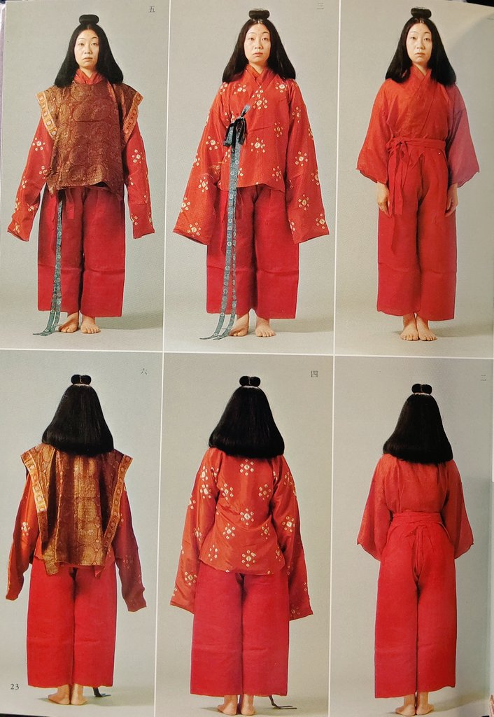 奈良朝女官「朝服」姿】復元 裳の下に緋袴。 「着装分解 日本女装変遷