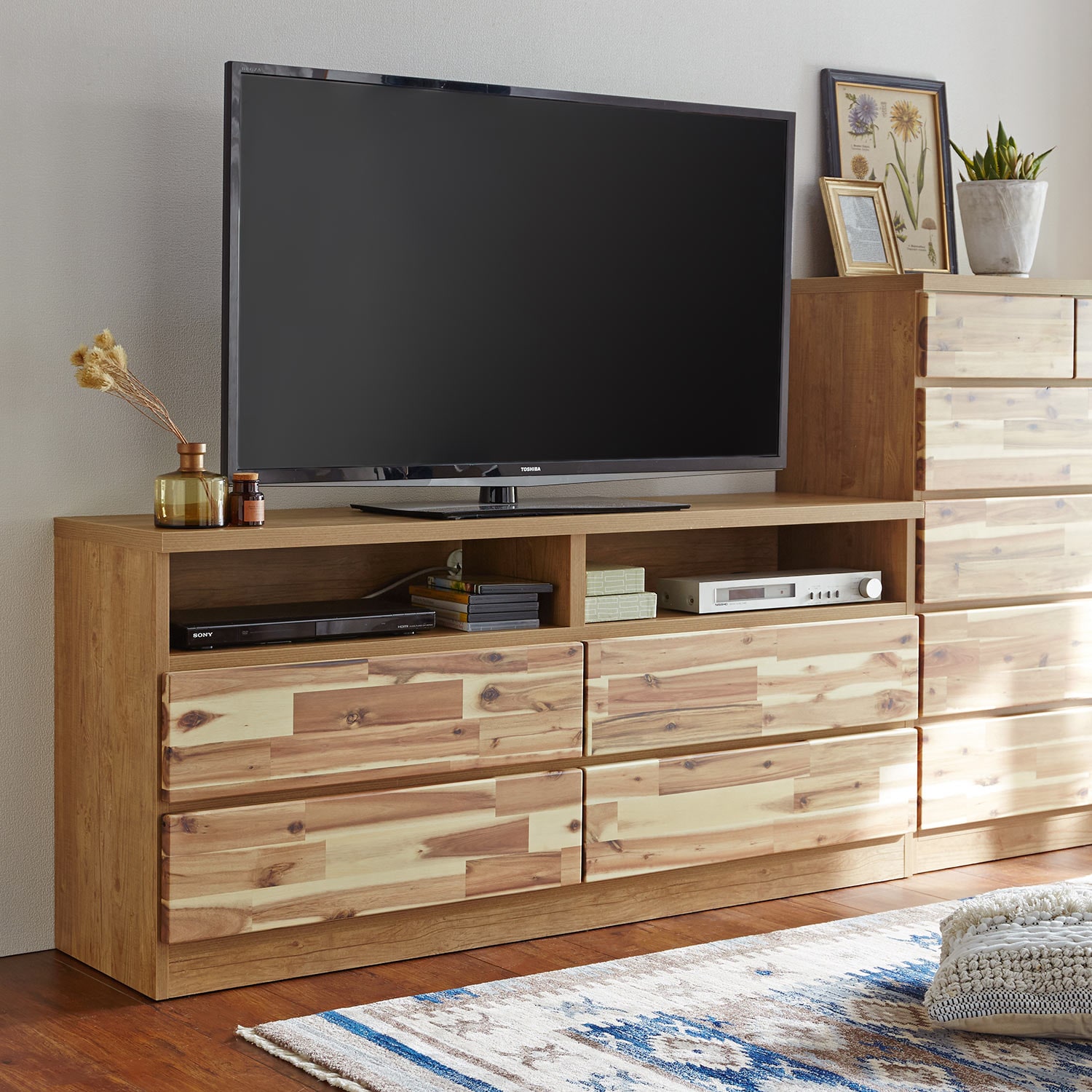 日本製］味わい深い天然木のハイタイプテレビ台（幅150cm