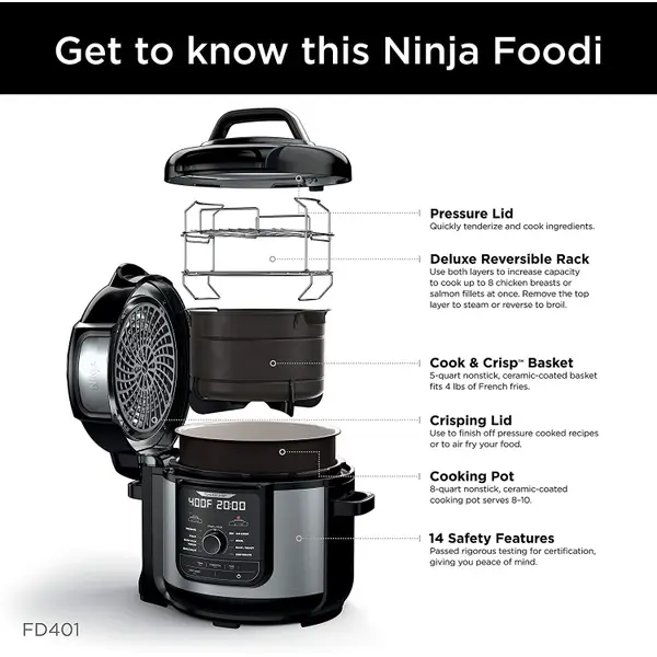 Ninja 8 Quart Foodi 12-in-1 Deluxe XL Pressure Cooker + Air Fryer