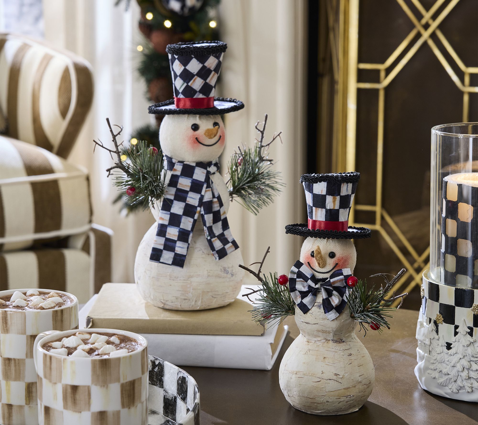 MacKenzie-Childs Farmhouse Birch Small Snowmen,Set of 2 - QVC.com