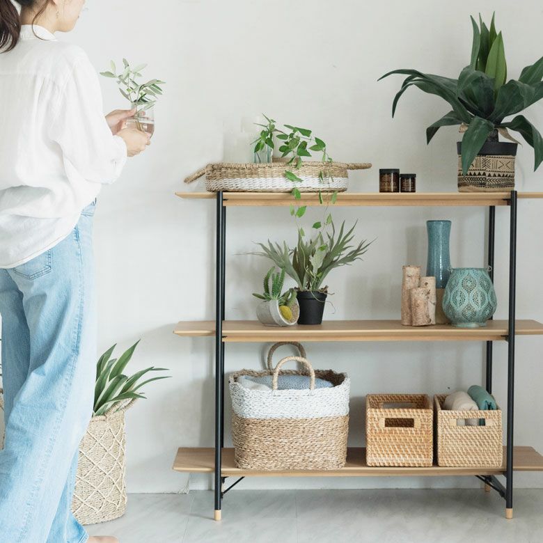 シェルフ 棚 3段 木製 スチール ナチュラル ブラウン W 108 × D 41