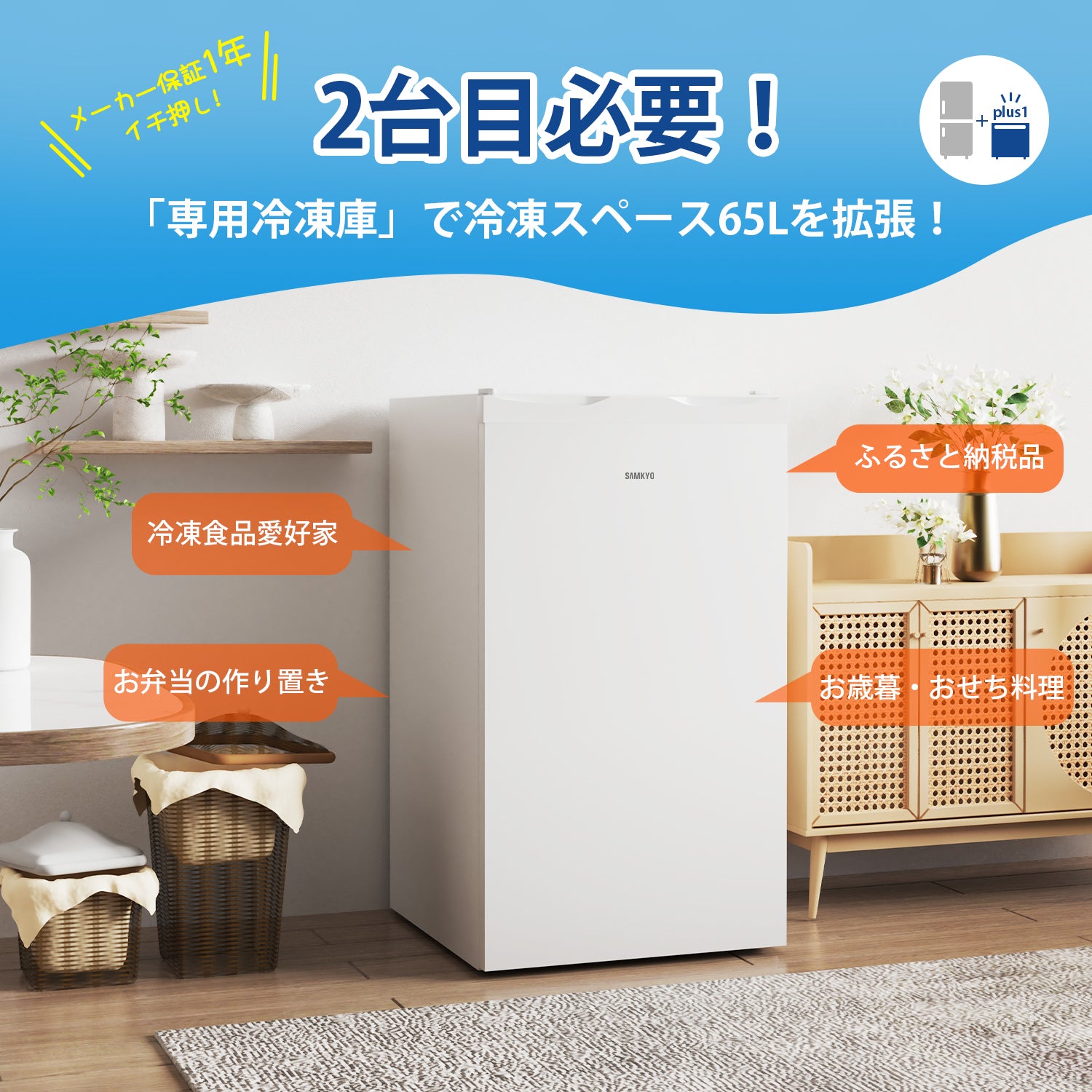 2時間急冷 冷凍庫 65L 2時間急冷 家庭用 小型 冷凍ストッカー