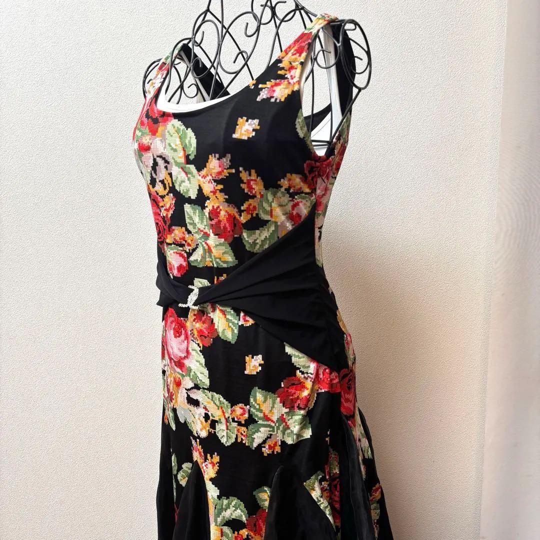 美品】イチオク 社交ダンス ドレス ワンピース 花柄 ローズ ティアード