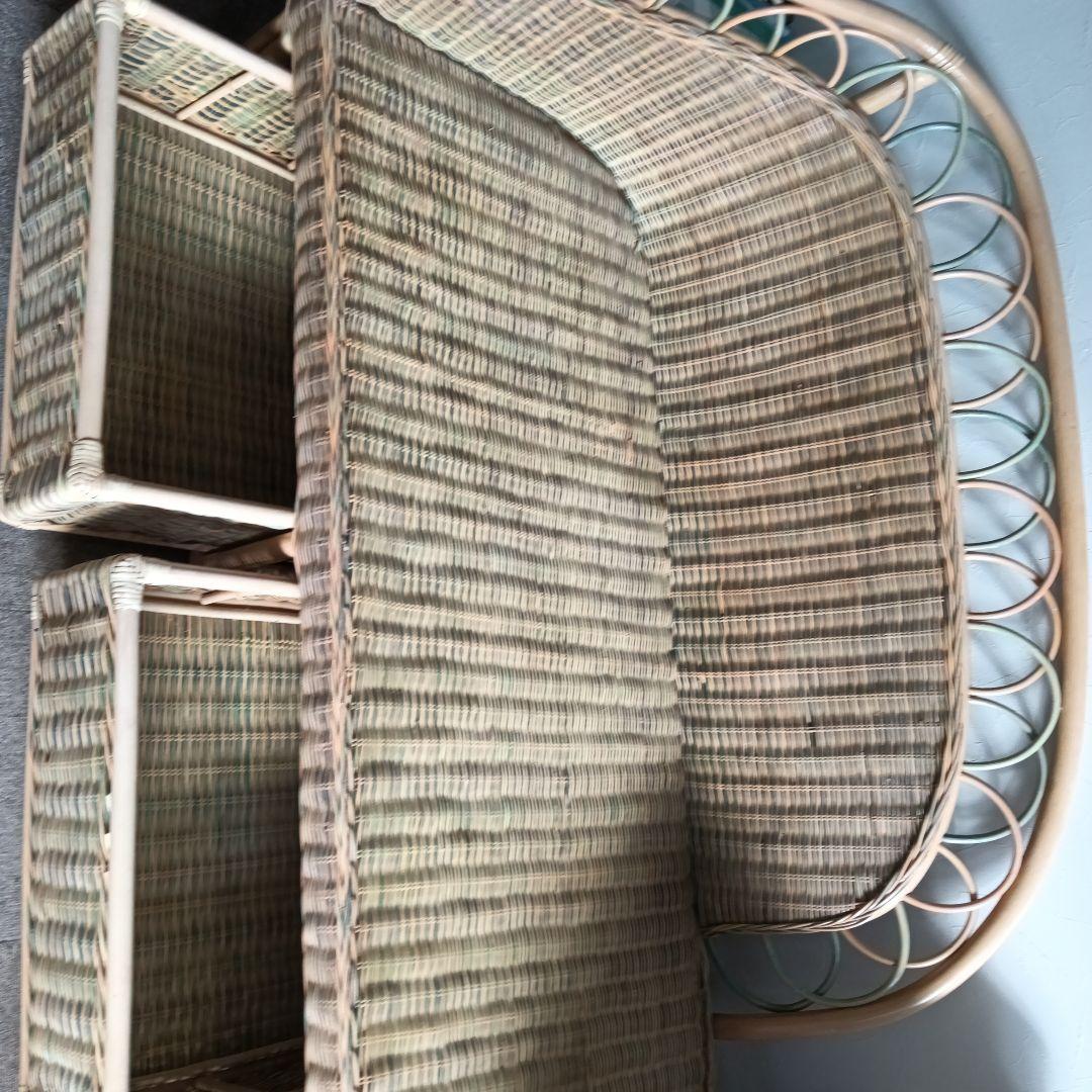 引取りお値下げ 希少 おしゃれパステルカラー ラタン製 カウチソファ