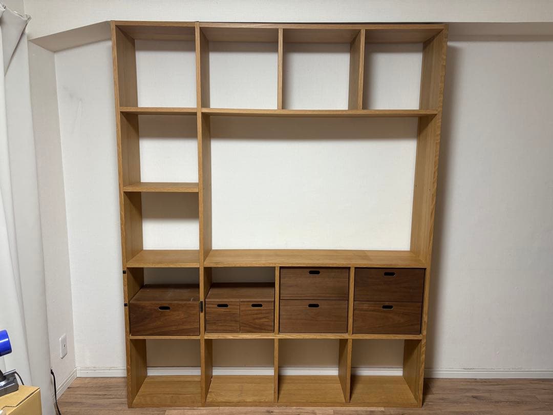 MUJI 無印　スタッキングシェルフ 引き出し付き 人気の無印良品(MUJI)のオーク材 3段・2列スタッキングシェルフ/引出し